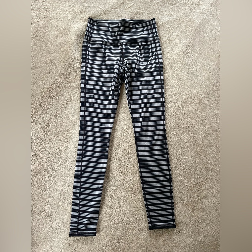 Athleta black and gray striped leggings